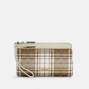 Double Zip Wallet In Signature Canvas With Hunting Fishing Plaid Print